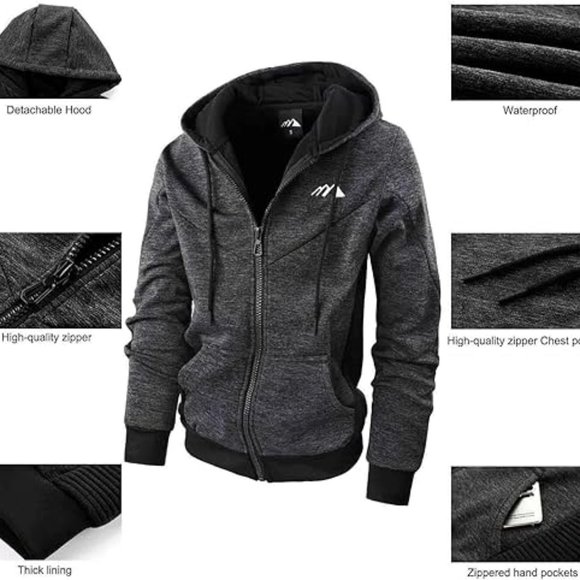 Hoodies for Men sherpa Warm Fleece Hoodie Jacket Sweatshirt Full Zip Sport Worko - Picture 7 of 7